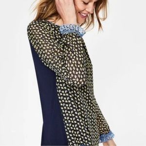 Boden Navy Flower Print Blouse